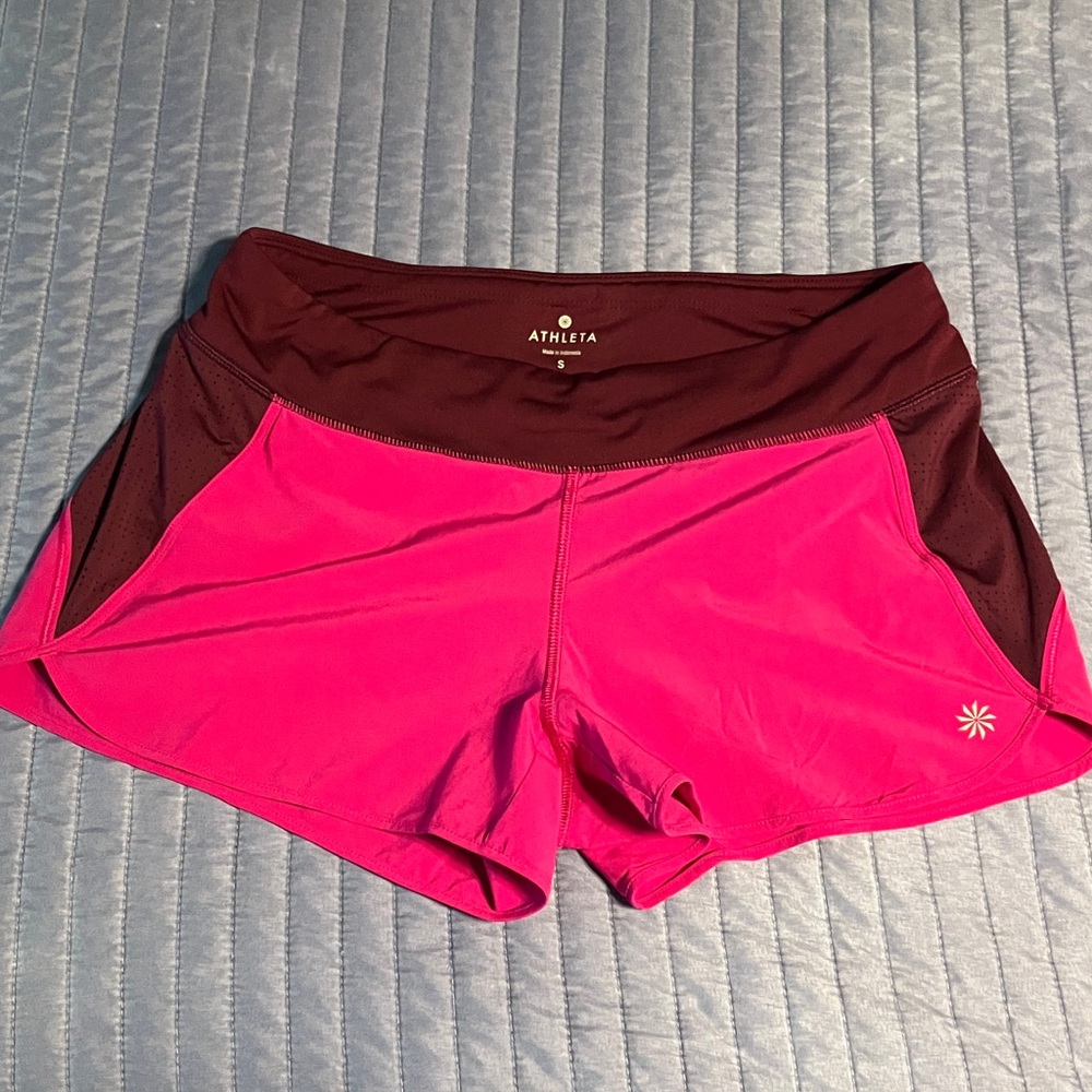 Athleta Women's Vibrant Pink and Maroon Athletic Shorts - Size Small